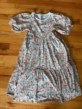 Tea Collection Floral Puff-Sleeve Casual Dress in Baby Blue, Coral, Green